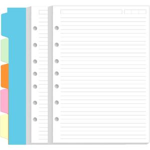 7-Hole Lined Paper Refills for Mini Binder - 100 Sheets/200 Pages 7 Ring Loose Leaf Lined Paper with Binder Dividers, 5.8" x 8.5"