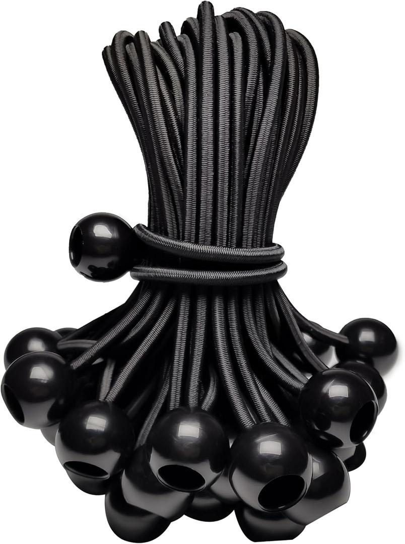 Heavy Duty Bungee Cords with Balls, 6 Inch Elastic Tie Down Straps for Outdoor Use, Ideal for Camping, Travel, Luggage, and More 50 Pack, Black