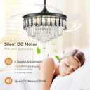 TXCSLY 48" Fandelier Ceiling Fan with Light, Crystal Chandelier Fan with Retractable Blades Dimmable Crystal Ceiling Fan Chandelier for Bedroom Living Room Dining Room-Black