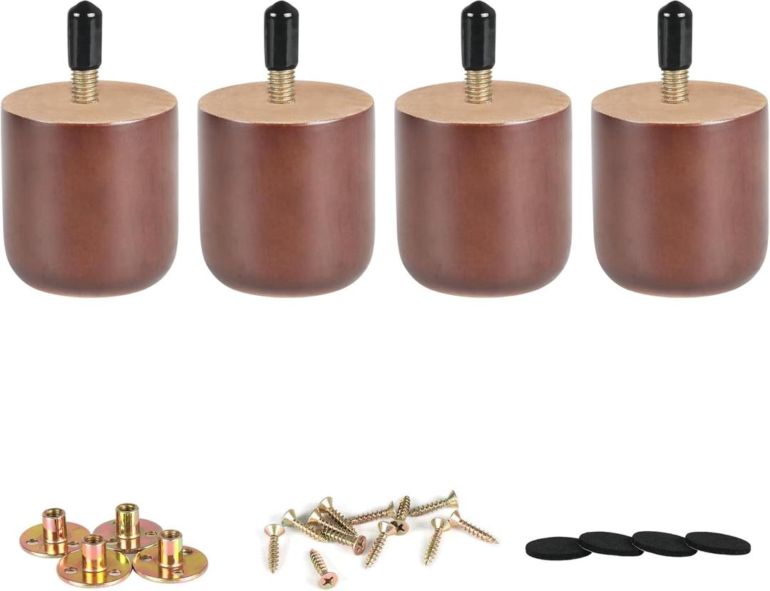 Alyoen Wood Furniture Legs 2/3/4/6 inch Sofa Legs Pack of 4 Round Couch Legs - Wooden Replacement Feet for Dresser Legs Sideboard Recliner Couch Circle Chair Couch Riser Coffee Table (2 Inch) (1 missing)