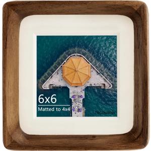 Handcrafted Natural Wood Picture Frame with Mat for Wall and Tabletop display (Walnut, 6x6 matted to 4x4)