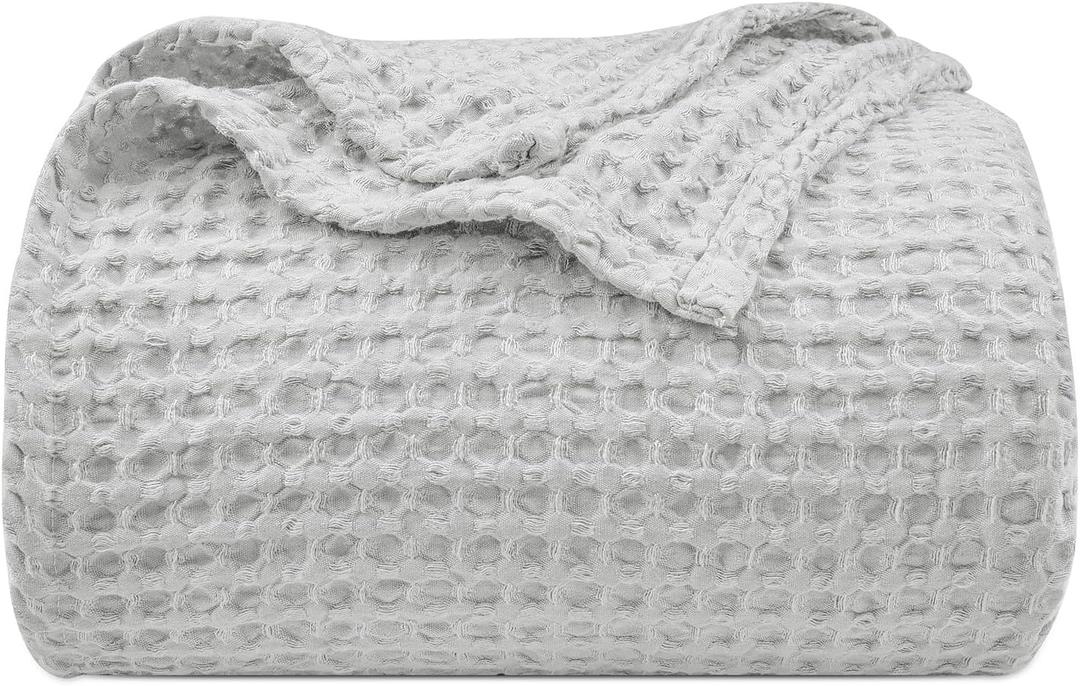 PHF Ultra Soft Waffle Weave Blanket King Size 104"x 90"- Washed Lightweight Breathable Cozy Woven Blanket for Bed - Aesthetic Decor for Couch Bedding Sofa Home Car - Light Grey