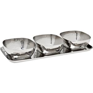 Godinger Silver Art 4-piece 5 Oz. 11" Hammered Stainless Steel Relish Tray Platter Set With 3 Square Bowls