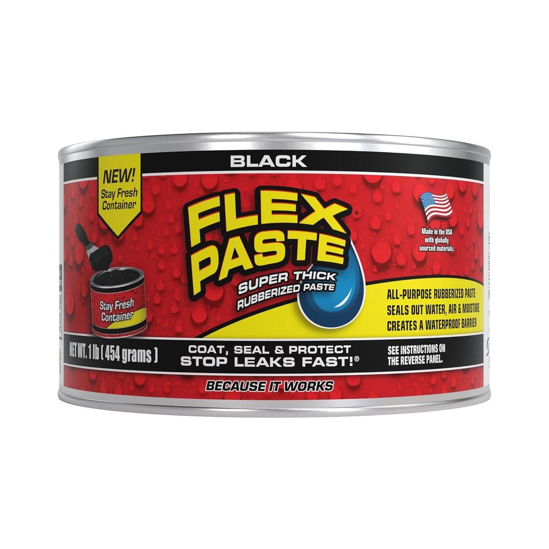 Flex Paste, Waterproof Paintable Putty, Spackle Sealant, Fill Gaps Cracks Holes - Block Out Water and Air - UV Resistant - Walls, Drywall, EPDM, Concrete, Roof, RV Repairs, Black, Half-Quart