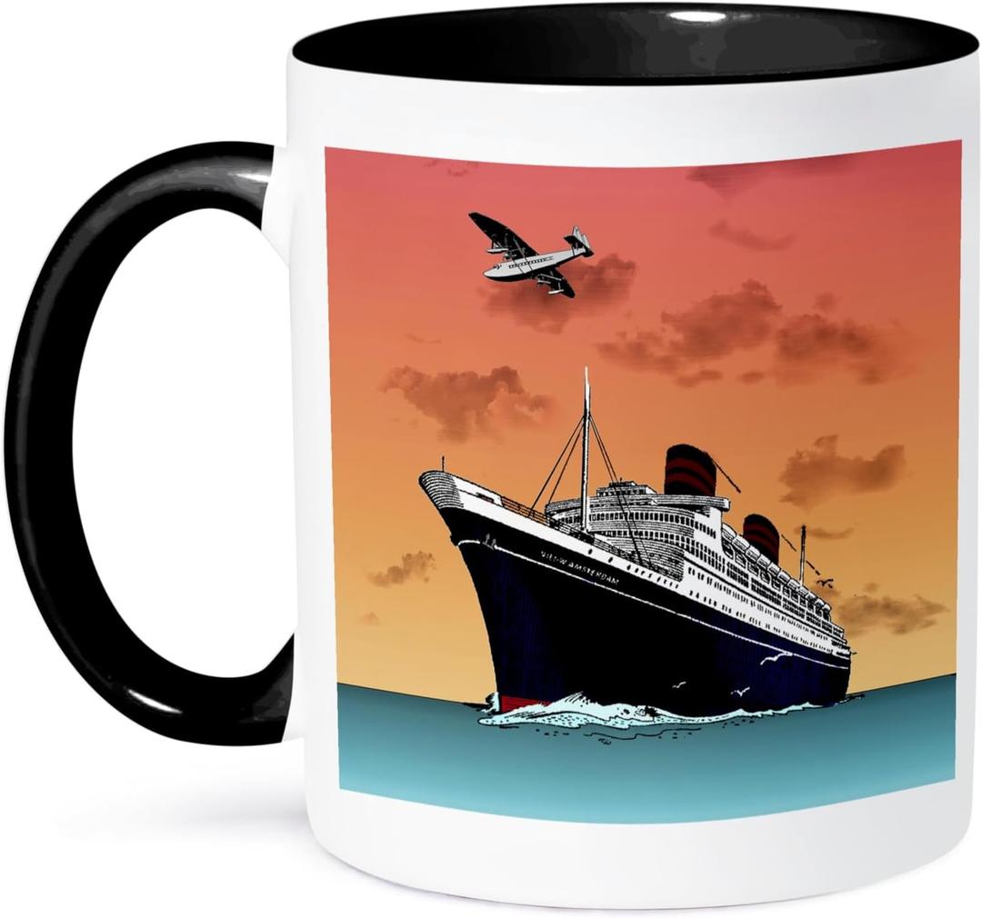 3dRose Tropical Ship Cruise Mug, 11 oz, Multicolor