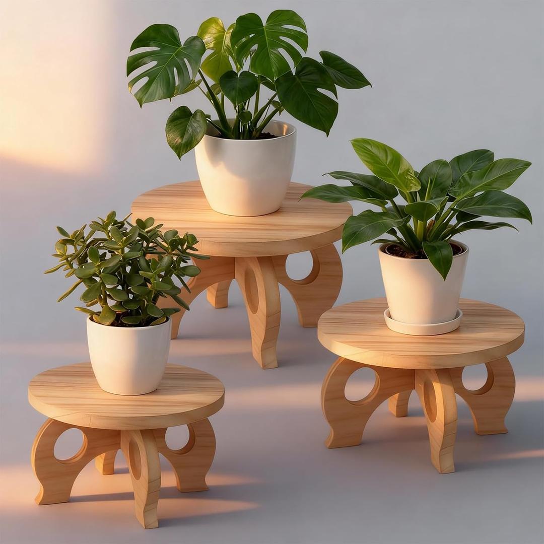 3 Pcs Plant Stand Indoor 8/9/11" Round Wood Plant Stands Outdoor Round Risers Decorative Wooden Stool for Flowers Pedestal Board Holder for Indoor Outdoor Rustic Balcony Garden Decor