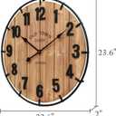 24 Inch Farmhouse Wall Clock Large Old Town Vintage Rustic Wooden Clock with Metal Rim and Large Numerals, Silent Battery-Operated for Office, Kitchen, Bedroom, and Living Room