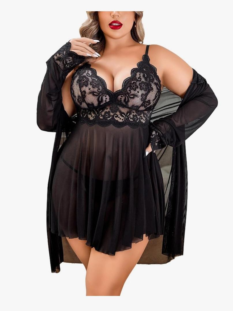Avidlove Plus Size Lingerie Sexy Lingerie Set Women's Exotic Nightgowns Lace Chemise Lingerie Side Slit Nightdress 18W