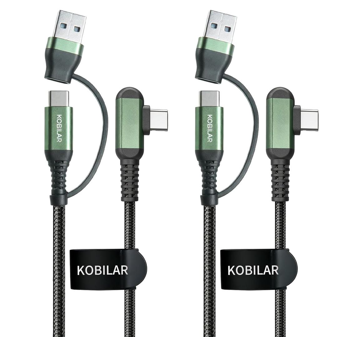 240W USB C Cable 2-Pack, 10FT USB C to USB C Fast Charging Cable, 90 Degree Right Angle Braided USB C Cord for MacBook Pro/Air, iPhone 16/17 Pro Max, iPad Pro, Samsung S25/S24, Laptop, Tablet