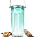Kingsyard Glass Bird Water Dispenser for Outdoor, 16 Oz, Bird Water Feeder with Metal Hanging for Garden Yard Fence Decoration Hummingbird Cardinal Bluebird Finch, Green
