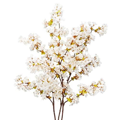 Uieke Silk White Cherry Blossom Branches, 39.3in Artificial Cherry Blossom Stems, Fake Plum Blossom Flowers Arrangement for Wedding Home Decor, Set of 7