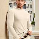 Vssjavun Mens Mock Turtleneck Long Sleeve Shirts Casual Slim Fit Undershirt Lightweight T-Shirt for Outdoor & Business (Small, Beige)