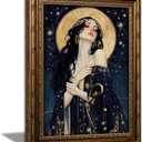 Vintage Gold Framed Moon Goddess Wall Art, Celestial Goddess Wall Decor