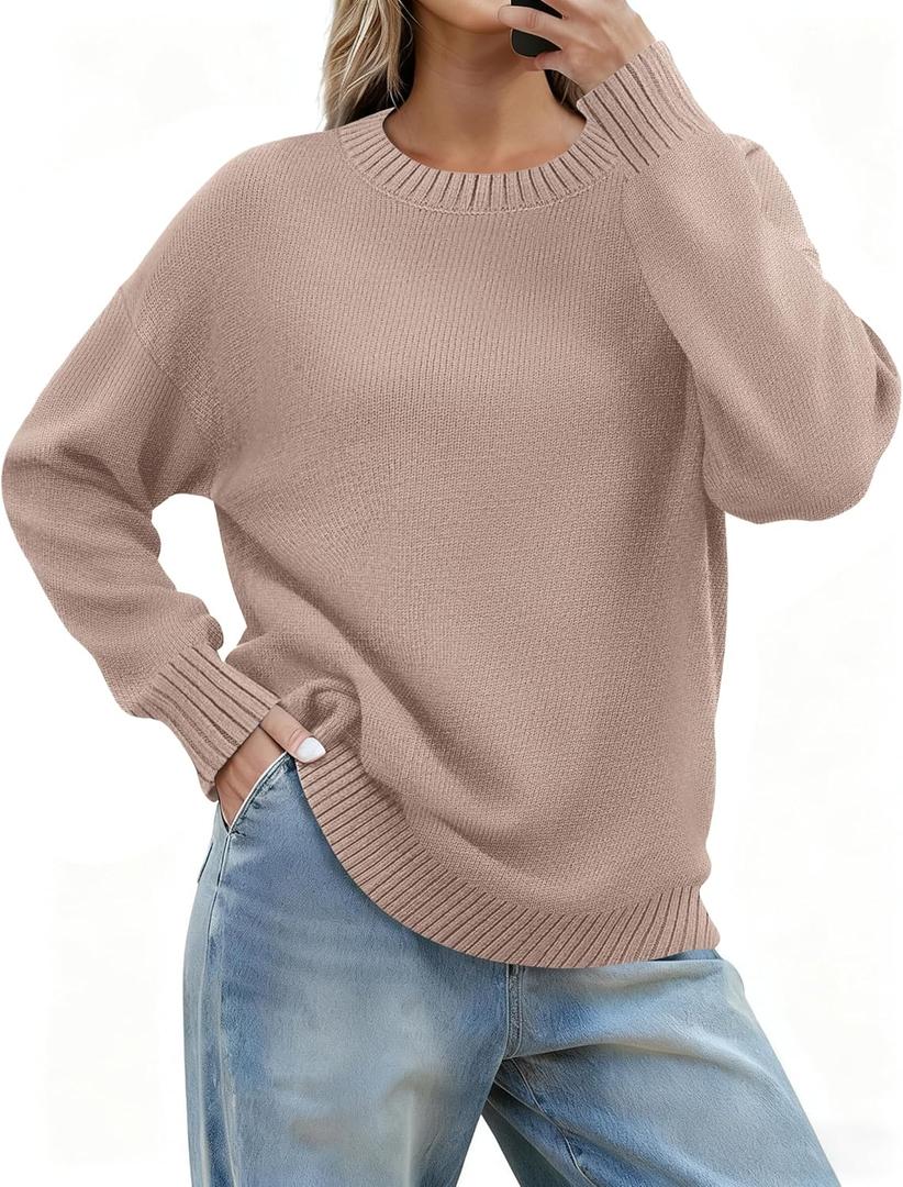Zeagoo Fall Sweaters for Women 2026 Long Sleeve Crewneck Ribbed Knit Pullover Sweater Loose Fit Basic Jumper Tops (Small)