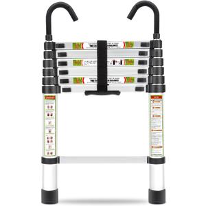 RIKADE Telescopic Ladder, 6.5 ft Aluminum Telescoping Ladder with Non-Slip Feet and Stable Hook, Portable Extension Ladder for Household and Outdoor Working, Max Load 330 lb, Aluminum