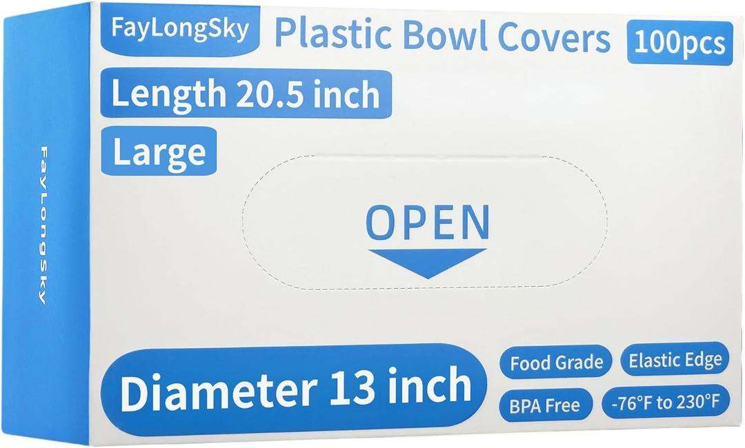 100 Boxed Bowl Covers Bread Proofing Large Plastic Wrap for Food Shower Caps for Sourdough Bread Baking Rising Elastic Reusable BPA Free Food Grade (Diameter 13")