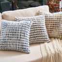 Aeckself Boho Chenille Tufted Pillow Cover 20x20 Inch, Decorative Square Throw Pillow Cover Neutral Pillowcase for Couch Bedroom Living Room, Blue White