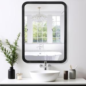 WallBeyond Wood Bathroom Mirror for Wall 24x36 Inch Wooden Frame Rectangle Mirror for Farmhouse Bathroom Vanity Wall Mounted Decorative Mirror (Horizontal/Vertical Black)