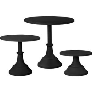 HBlife 3-PCS Black Cake Stand Set (8"/10"/12" Plate) for 6-10 Inch Cakes, Perfect Dessert Table Display Set, Cupcake&Cake Stands for Halloween, Black and Gold Party Decorations (Metal)