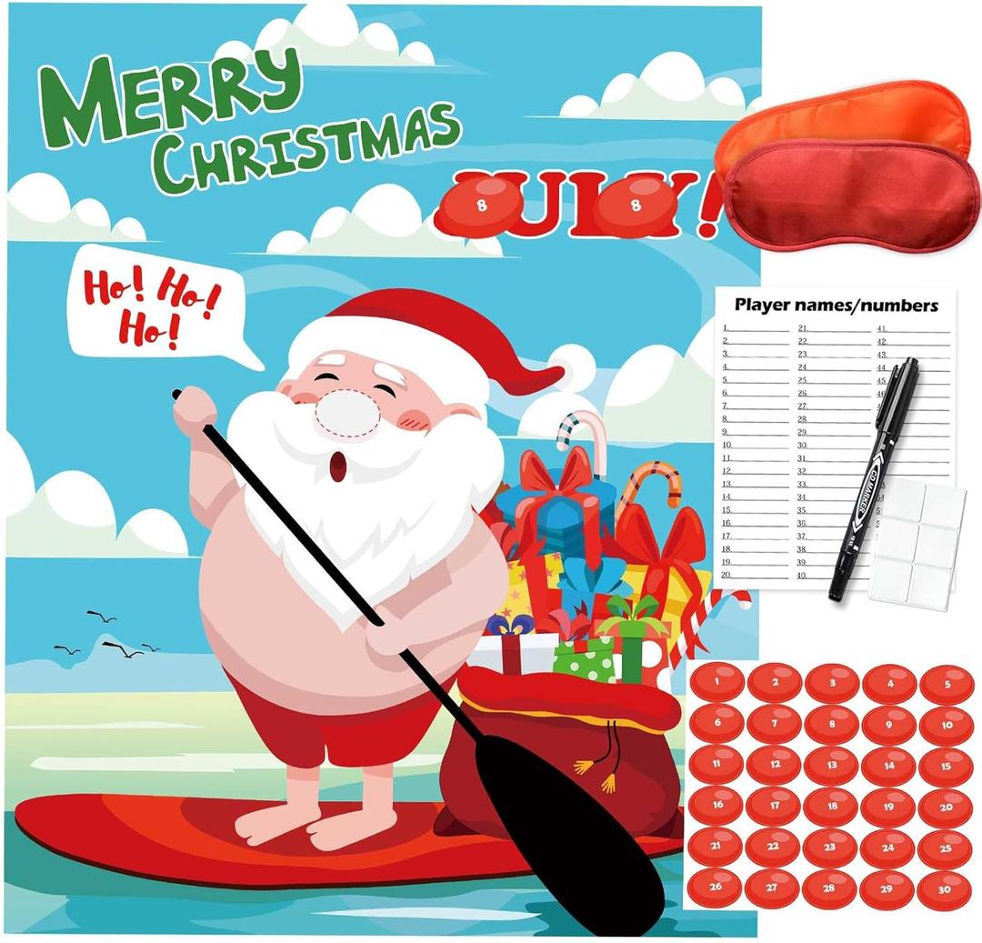 Christmas Day Party Games, Pin the Nose on the Santa Claus, Christmas Day Birthday Party Activities Games Decorations Supplies Favors for Adults Boy Girls 30 Guests