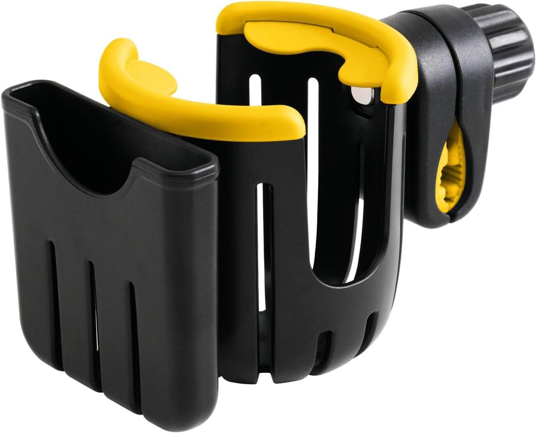 Universal Cup Holder  Stroller Cup and Phone Holder with Attachment for Bike, Walker, Wheelchair & Scooter - Essential Stroller, Walker and Wheelchair Accessories (Black-Yellow)