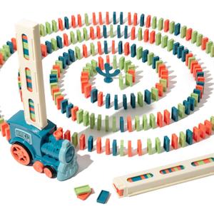 Automatic Domino Train for Kids 200pcs Blocks Montessori Dominos Stacking Toys Christmas or Birthday Gifts for 3 4 5 Year Old Boys Girls Toddler Age 6-8 Game Play (Blue)