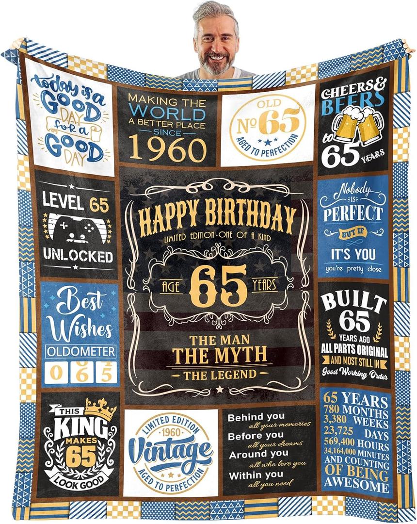 65th Birthday Gifts for Men - 1960 Birthday Gifts for 65 Year Old Man - 65 Year Old Birthday Gifts Men - 65th Birthday Gift Ideas Blanket 60" x 50"