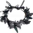 2 x HPMAISON Handmade Gothic Dark Fairy Crown Medieval Floral Butterfly Feather Headpiece Black Fairy Tiara Headband Renaissance Halloween Witch Cosplay Hair Accessory Elf Costume for Woman Goth Wedding