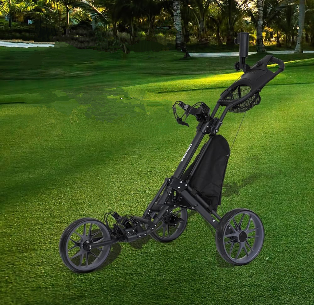 DRUIDS Golf 360 Push Cart : Light Weight Swivel Golf Cart with Umbrella Cup Holder,3 Wheel Walking Golf Cart with Brake, Fold up Golf Caddy, Portable Golf Rolling Cart