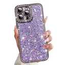 BF2JK for iPhone 16 Pro Max Case, Glitter Crystal Diamond Sequin Design, Shiny Bling Luxury Phone Case for Women Girls, Aesthetic Cute Full Protection, Soft TPU Slim Shockproof Phone Case, Purple