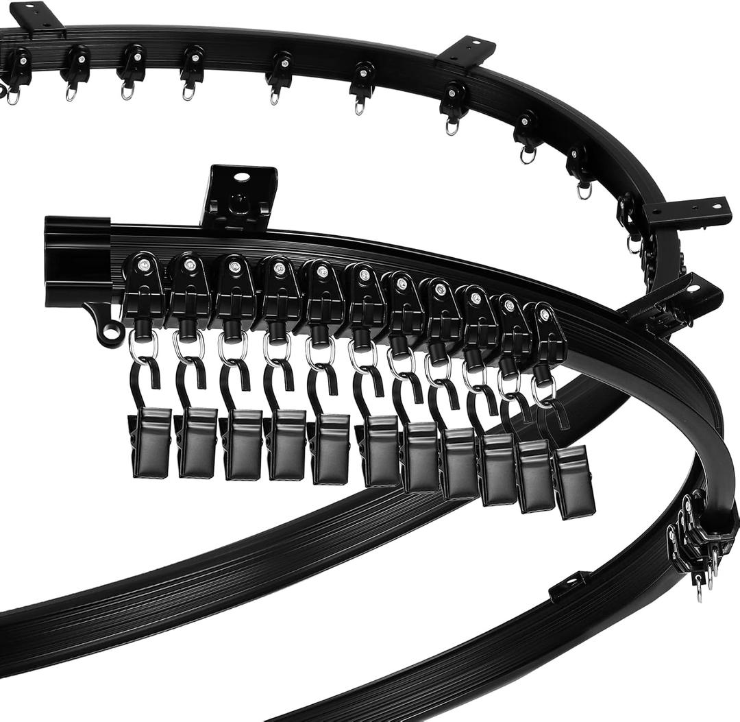 Jetec Curved Ceiling Curtain Track 8 m/ 26 ft Bendable Mount for Curtain Rail Bunk Bed Shower Rod Bay Window Room Divider Flexible Straight (Black)