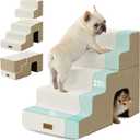 Dog Steps for High Beds - 5 Step 24" H Pet Stairs with Tunnel 2 in 1 with Zippers Suitable for Small Dogs and Cats, Indoor Cat Ladders with Non-Slip Bottom, Beige