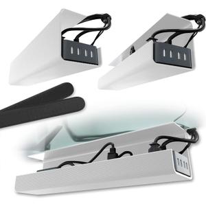 No-Screw Under Desk Cable Management Tray - Self-Adhesive Installation, Cord Management, Cable Tray, Under Desk Wire Organizer - White Set of 2