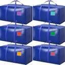 6 Pack Moving Bags with Full-Open Side Zipper, Extra Large 93L Heavy Duty Waterproof Foldable Storage Totes for College Dorm, Moving & Home Organization,Blue
