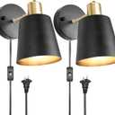 Plug in Wall Sconces, Wall Mounted Lamps with Plug in Cord Metal Vintage Industrial Wall Light Fixtures Lighting Reading Lights for Bedside Bedroom Living Room Indoor Doorway (Exclude Bulb) (2PC)