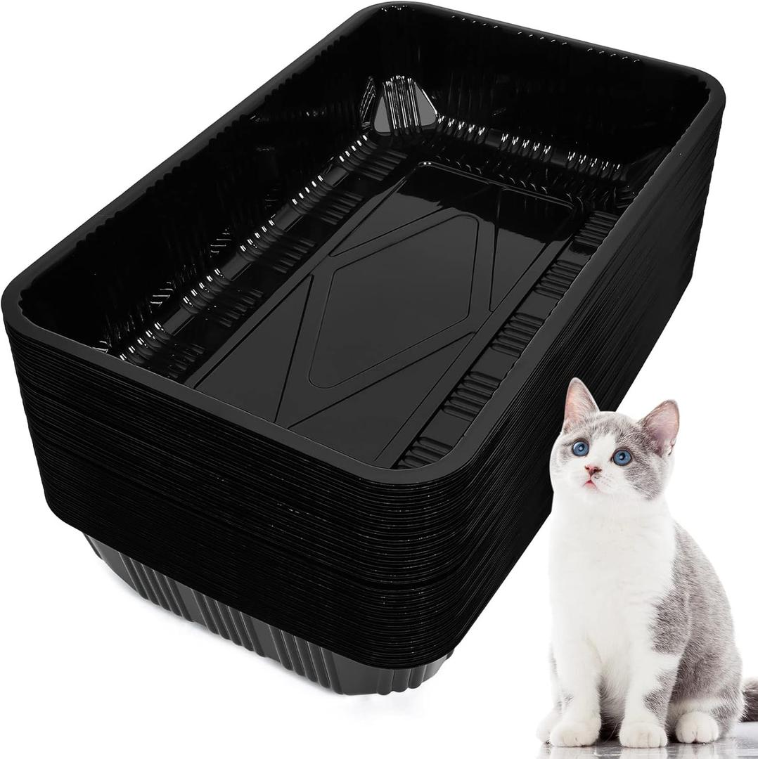 Tessco for you 60 Pack Cat Disposable Litter Boxes Plastic Kitty Litter Trays Recyclable Pans for Pet Travel, 16.7 x 10.5 x 3.4 Inch(Black)