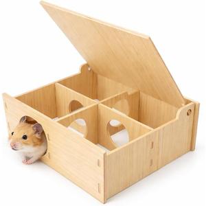 Hamster and Mouse Wooden Tunnel Cage Secret Peep Shed and Explore Hideout Flip Cover Design Hamster Play Tunnel