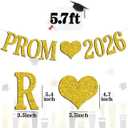 2 x Prom 2026 Banner, 2026 Prom Night Bunting Decorations, Class of 2026 Graduation Party Decorations, College High School Grad Party Supplies, Gold Glitter