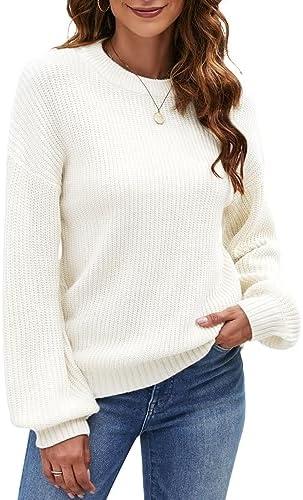 Naggoo Women's Long Sleeve Crew Neck Casual Chunky Knit Pullover Sweaters Tops Size XL