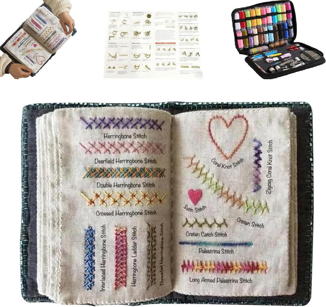 2026 New Embroidery Stitch Book Kit, Portable All Scenario Embroidery Stitch Book, Comes with a Complete Toolkit and Instructional Tutorial, Perfect for Beginners and Craft Lovers (1-Piece Set)