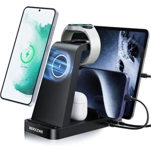 Wireless Charger for Samsung Charging Station, 5 in 1 Wireless Fast Charger for Galaxy S25 Ultra/S24 Ultra/S23/S22, Watch Ultra 7/6/5/4/3, Charger Dock Stand for All Galaxy Tab Series,Black