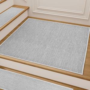 Deerly Comfortable Stair Landing Carpet Non Slip Breathable Linen Rug for Wooden Steps Peel and Stick Landing Mat Covers Indoor Absorbent with Self-Adhesive Backing 30"X30" Grey
