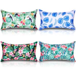 4 Pcs Inflatable Beach Pillow Portable Blow up Travel Camping Pillows with Covers for Hawaii Summer Pool Travel Vacations(Tropical Leaves)