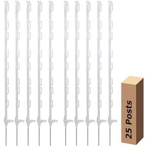 25 Pack Electric Fence Posts, 48 Inch Plastic Step in Fence Post, Temporary Fence Posts for Farm Protection and Livestock, White
