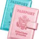 Herain Passport Holder for Travel Cruise Essentials, 2 Pcs Passport Cover Wallet Case Travel Gifts Women Men Family, RFID Passports Book Card Holders Travels Accessories Must Haves (B-Turquoise + Pink)