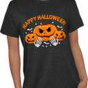 Women's Halloween Shirt:Pumpkin Art Patterns Crewneck Short Sleeve Halloween Party T-Shirt (XX-Large, Grey1)