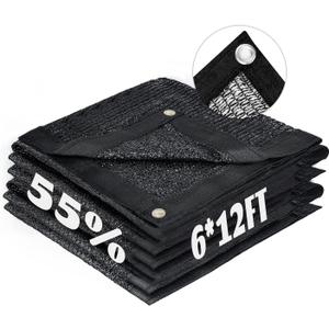 LOVE STORY 6x12FT 55% Black Shade Cloth Sun Shade Net with Grommets Sunblock Net Mesh Tarp for Garden, Plants Cover, Greenhouse and Patio