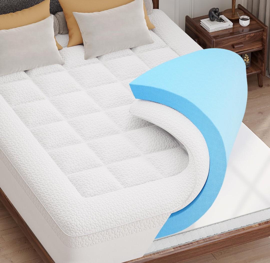 Dual Layer Memory Foam Mattress Topper - AprLeaf 3 Inch Pillow Top Mattress Topper, 2 Inch Cooling Gel Memory Foam and 1 Inch Pillow-Top Cover for Medium Support Relief Back Pain (Full, White)