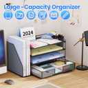 OPNICE Desk Organizer, 4-Tier Desktop File Organizer with Drawer and 2 Pen Holders, Office Desk Accessories, File Sorters, Workspace Organizers for Office Supplies(Black)