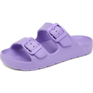 INMINPIN Boys Girls Double Buckle Slide Sandals Comfort Beach Pool Shower Slippers Adjustable Indoor Outdoor Little Kid/Big Kid (Purple)